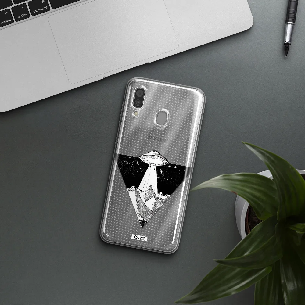 a triangle with a ufo in the sky Samsung A30 Clear TPU Case