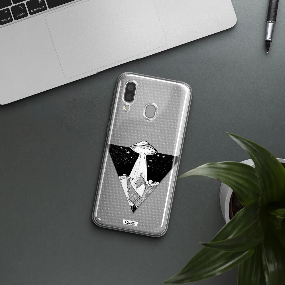 a triangle with a ufo in the sky Samsung A40 Clear TPU Case