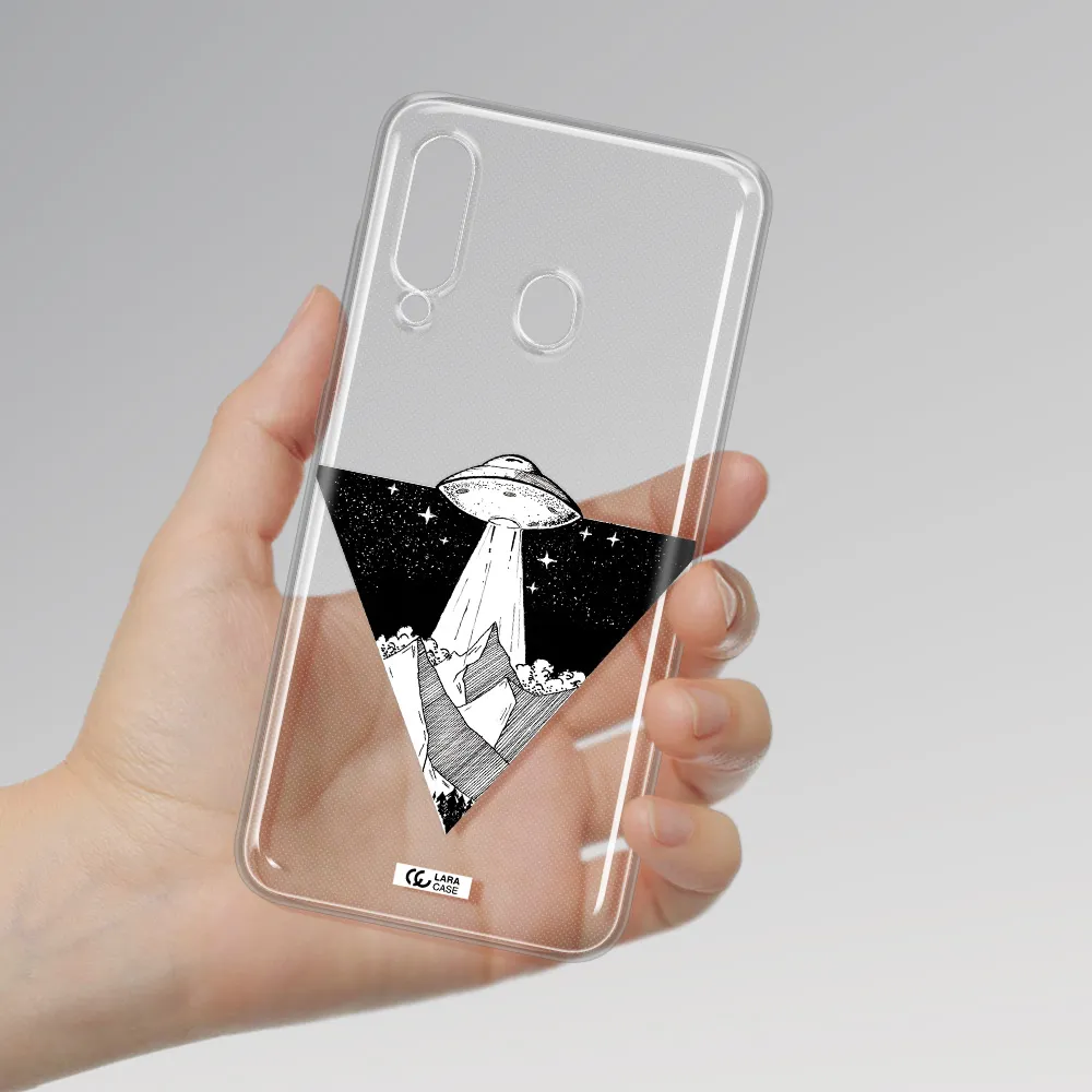 a triangle with a ufo in the sky Samsung A60 Clear TPU Case