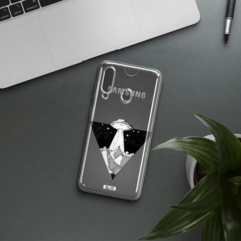 a triangle with a ufo in the sky Samsung A60 Clear TPU Case