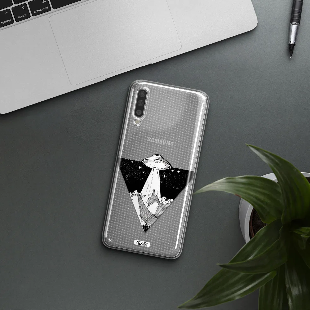 a triangle with a ufo in the sky Samsung A70 Clear TPU Case