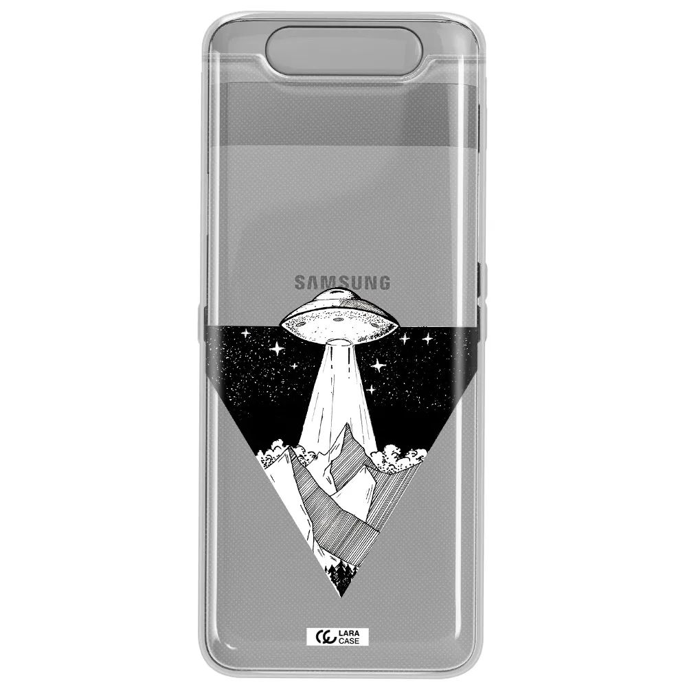 a triangle with a ufo in the sky Samsung A80 Clear TPU Case