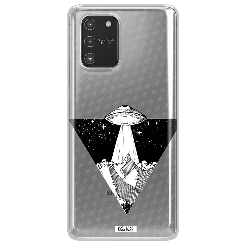 a triangle with a ufo in the sky Samsung A91 Clear TPU Case