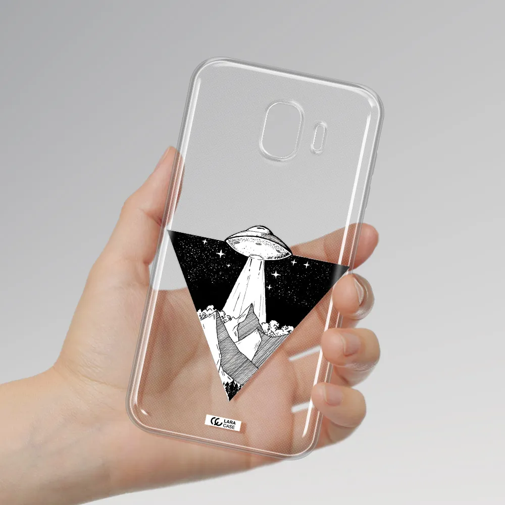 a triangle with a ufo in the sky Samsung J4 Clear TPU Case