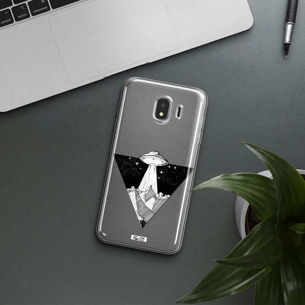 a triangle with a ufo in the sky Samsung J4 Clear TPU Case