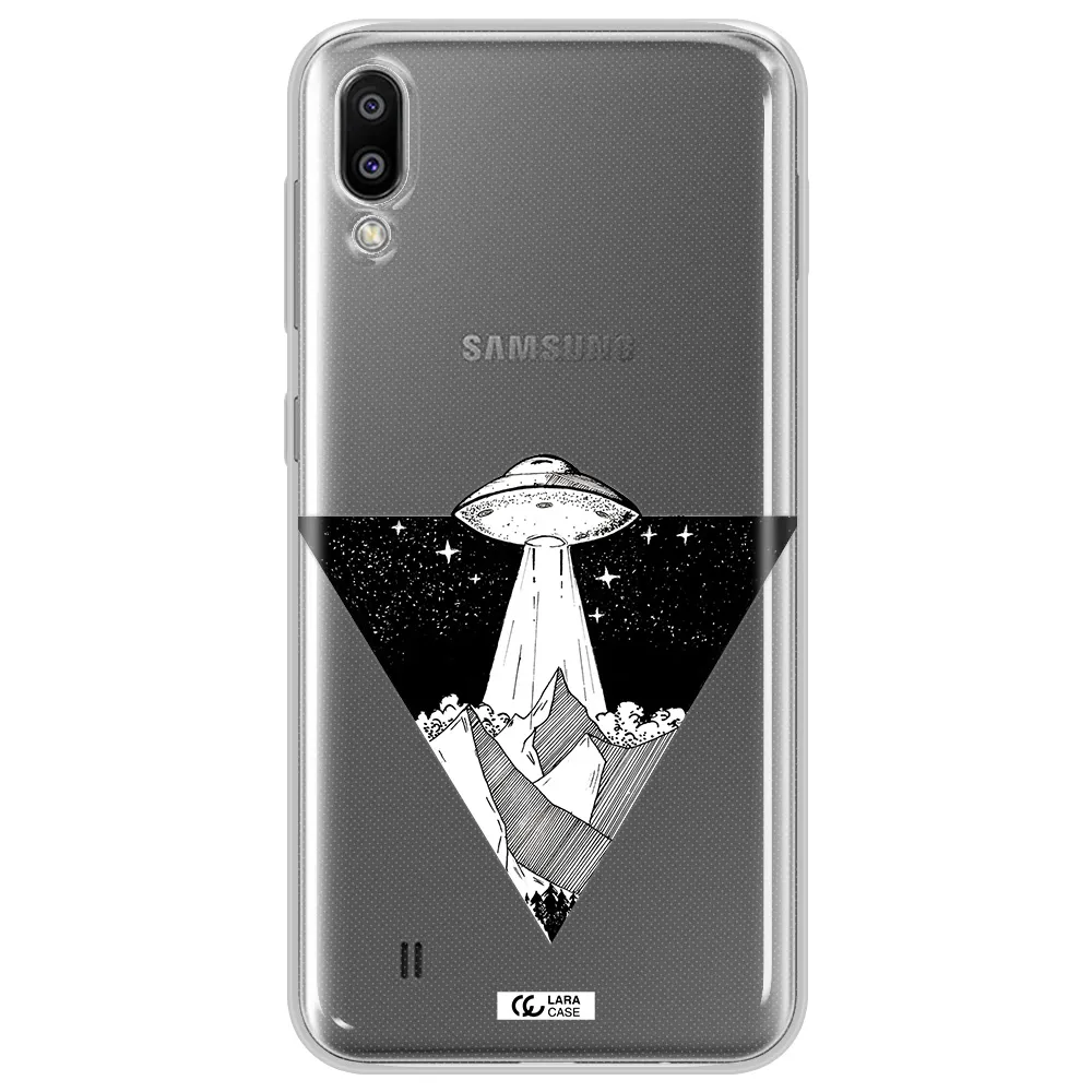 a triangle with a ufo in the sky Samsung M10 Clear TPU Case