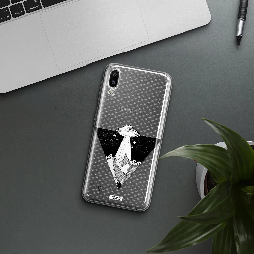 a triangle with a ufo in the sky Samsung M10 Clear TPU Case