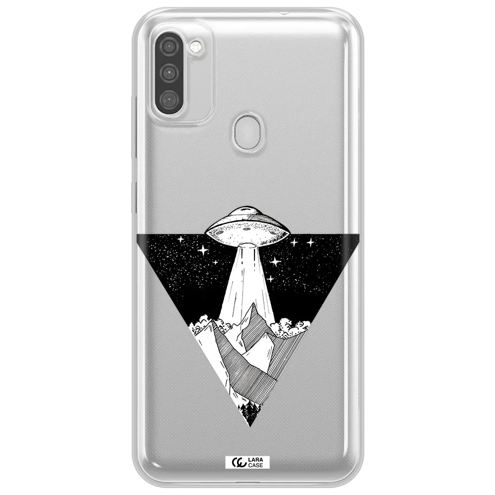 a triangle with a ufo in the sky Samsung M11 Clear TPU Case