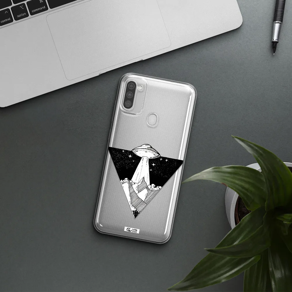 a triangle with a ufo in the sky Samsung M11 Clear TPU Case