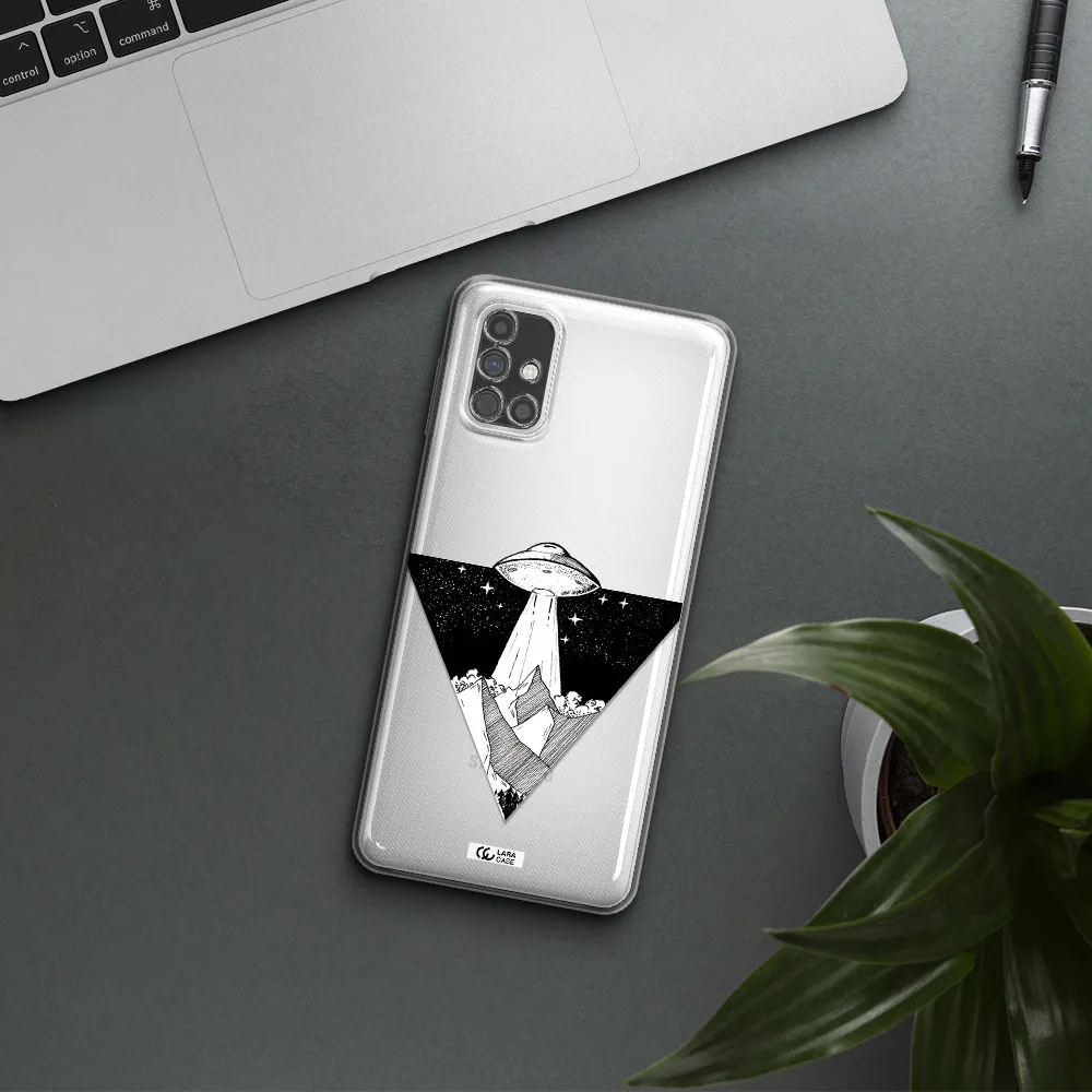 a triangle with a ufo in the sky Samsung M51 Clear TPU Case