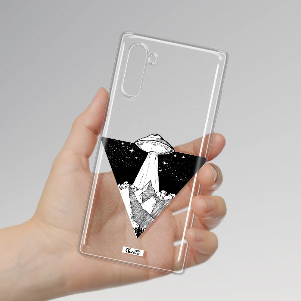 a triangle with a ufo in the sky Samsung Note 10 Clear TPU Case