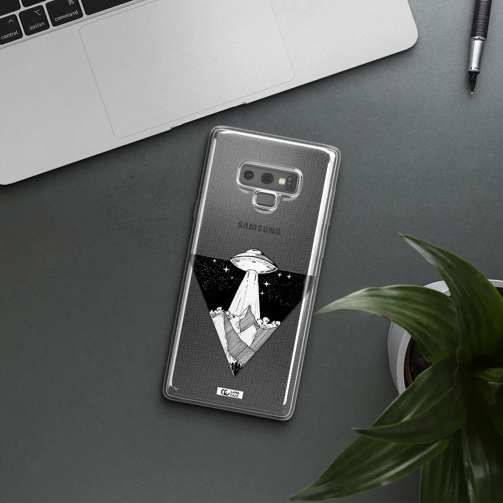 a triangle with a ufo in the sky Samsung Note 9 Clear TPU Case