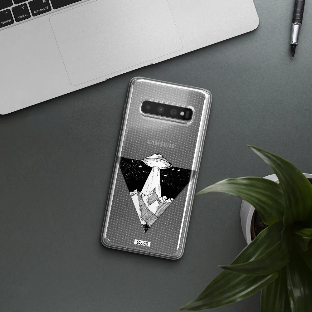 a triangle with a ufo in the sky Samsung S10 Clear TPU Case