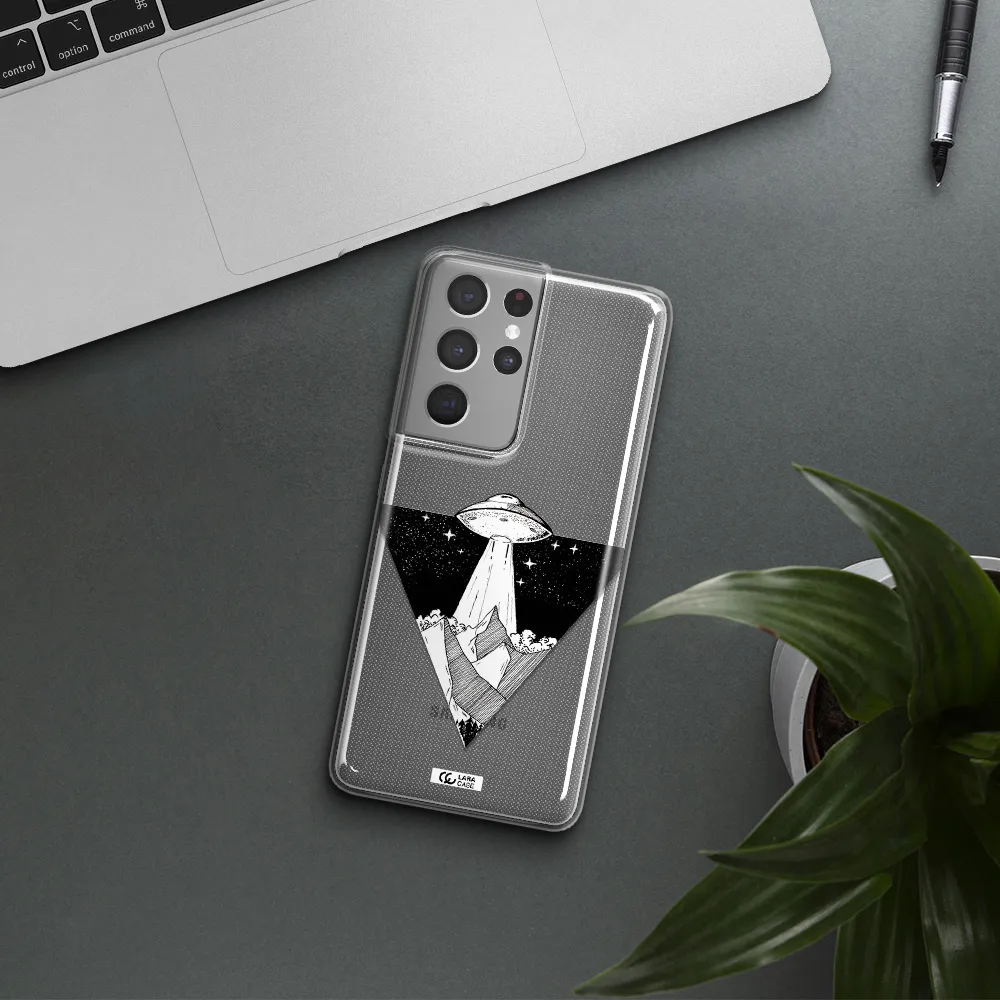 a triangle with a ufo in the sky Samsung S21 Ultra Clear TPU Case