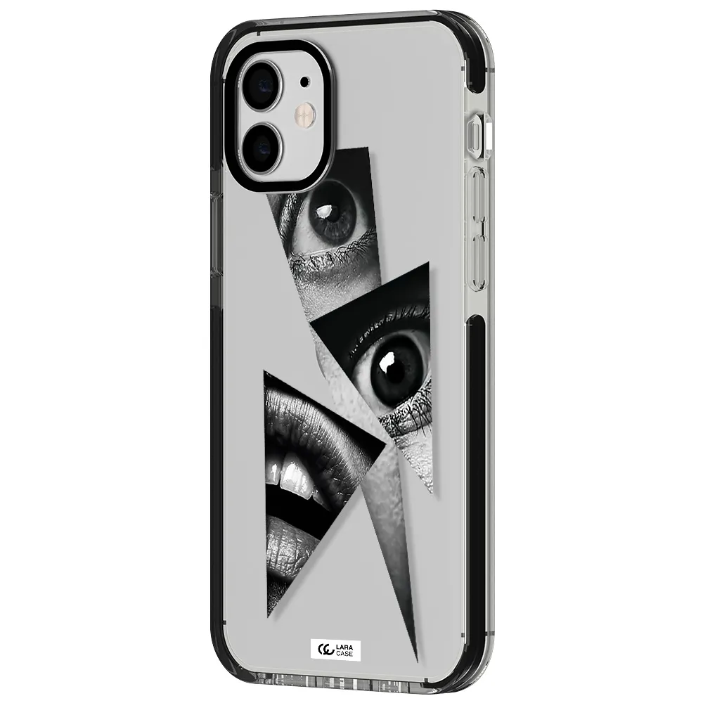 a close-up of a woman's eyes and lips Apple iPhone 11 impact black border Case