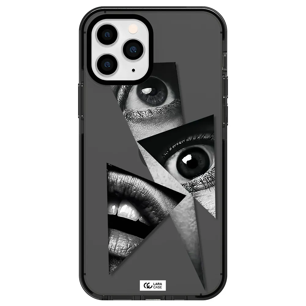 a close-up of a woman's eyes and lips Apple iPhone 11 pro impact Smoke Black Case