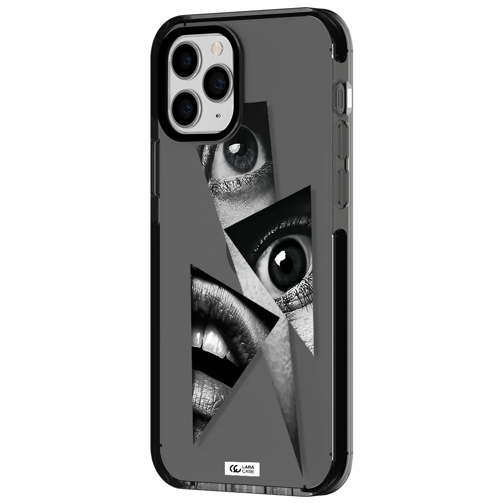 a close-up of a woman's eyes and lips Apple iPhone 11 pro impact Smoke Black Case