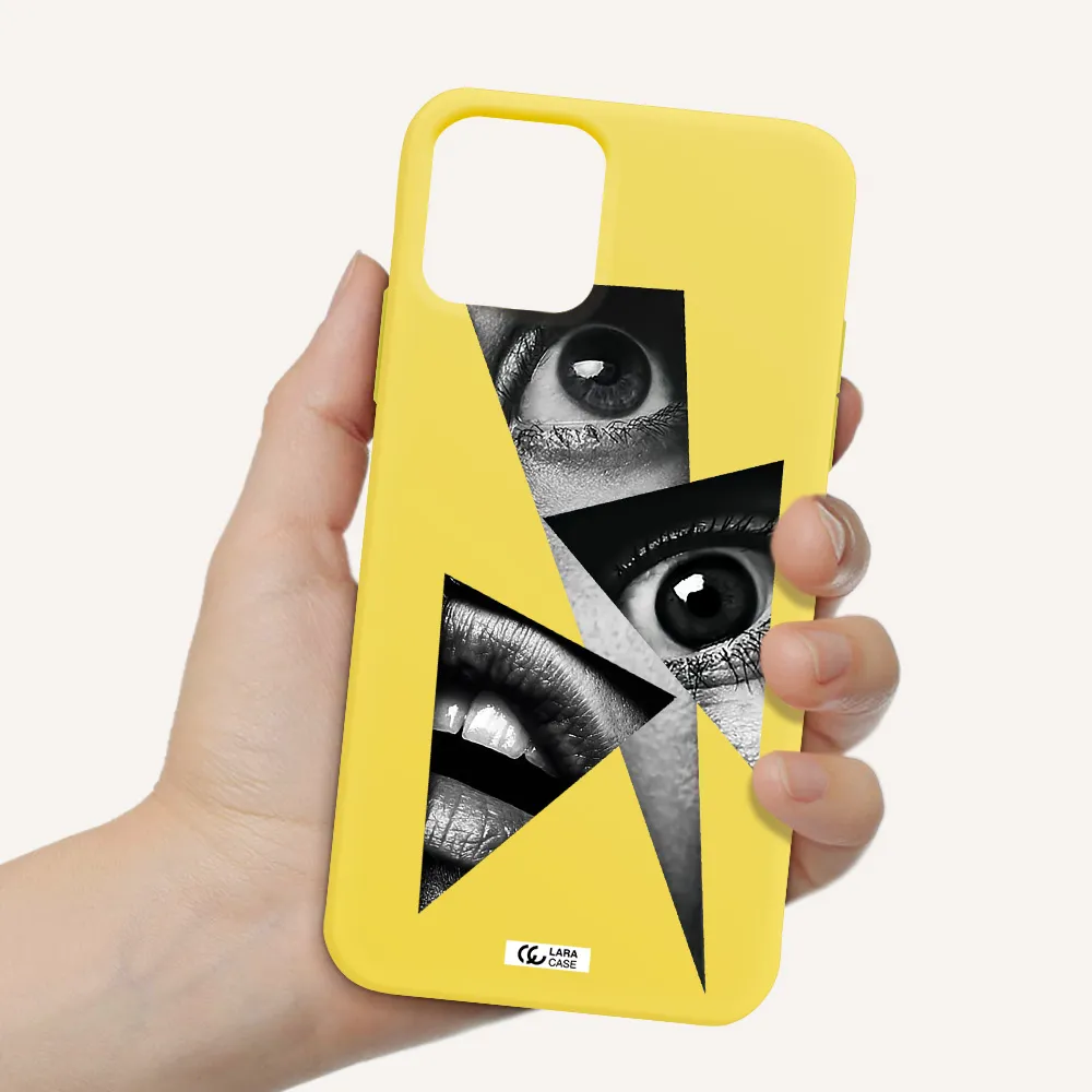 a close-up of a woman's eyes and lips Apple iPhone 11 pro max Silicone canary yellow Case