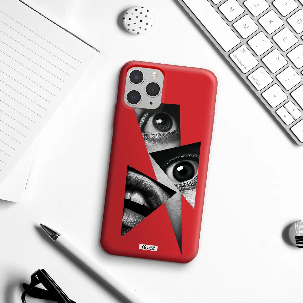 a close-up of a woman's eyes and lips Apple iPhone 11 pro max Silicone Imperial Red Case