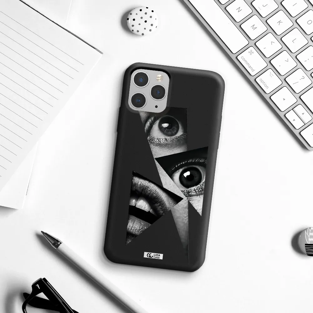 a close-up of a woman's eyes and lips Apple iPhone 11 pro Silicone black Case