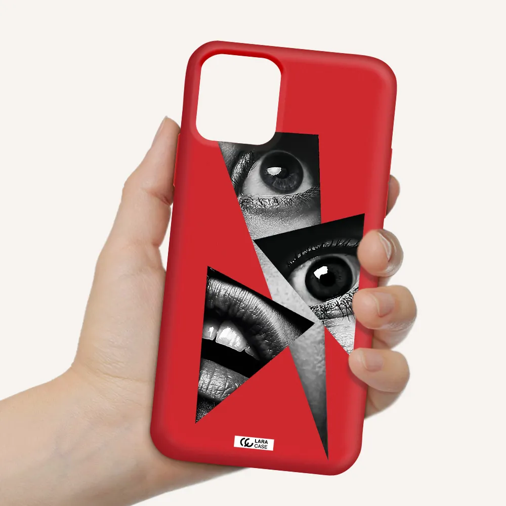 a close-up of a woman's eyes and lips Apple iPhone 11 pro Silicone Imperial Red Case