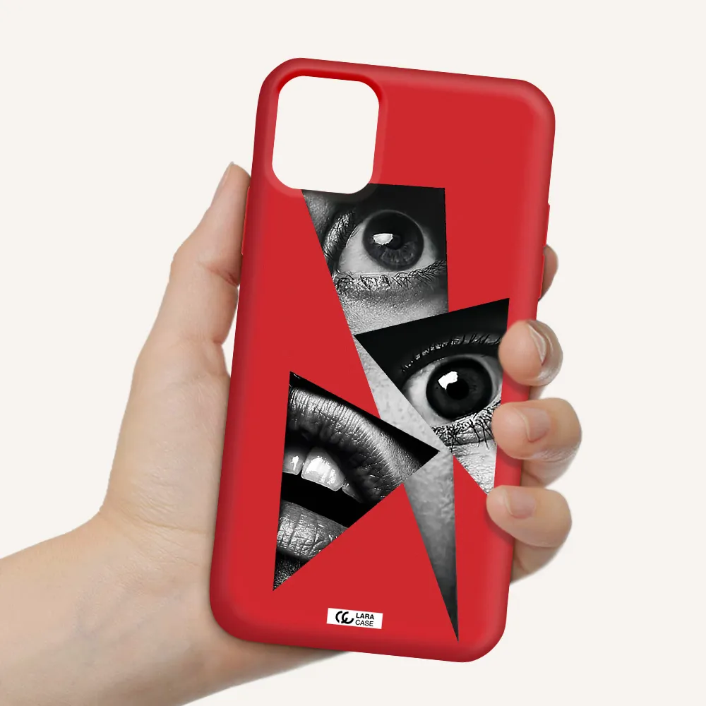 a close-up of a woman's eyes and lips Apple iPhone 11 Silicone Imperial Red Case