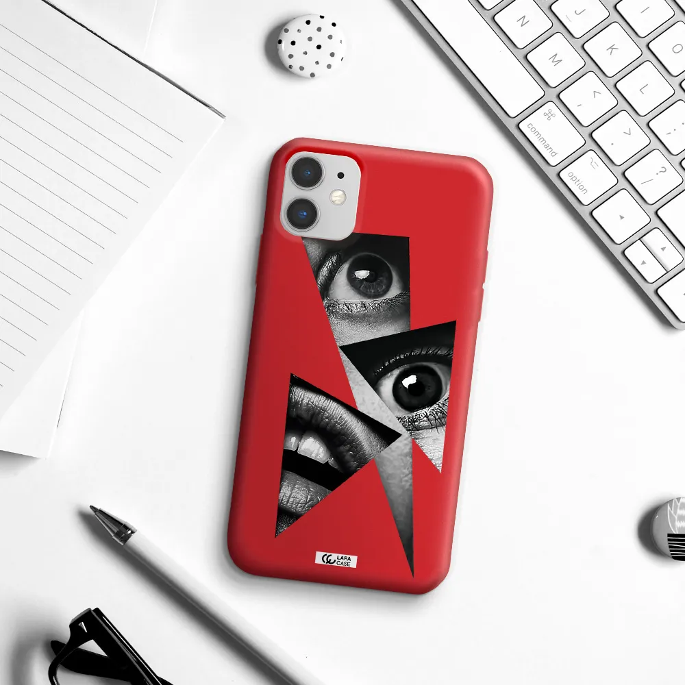 a close-up of a woman's eyes and lips Apple iPhone 11 Silicone Imperial Red Case