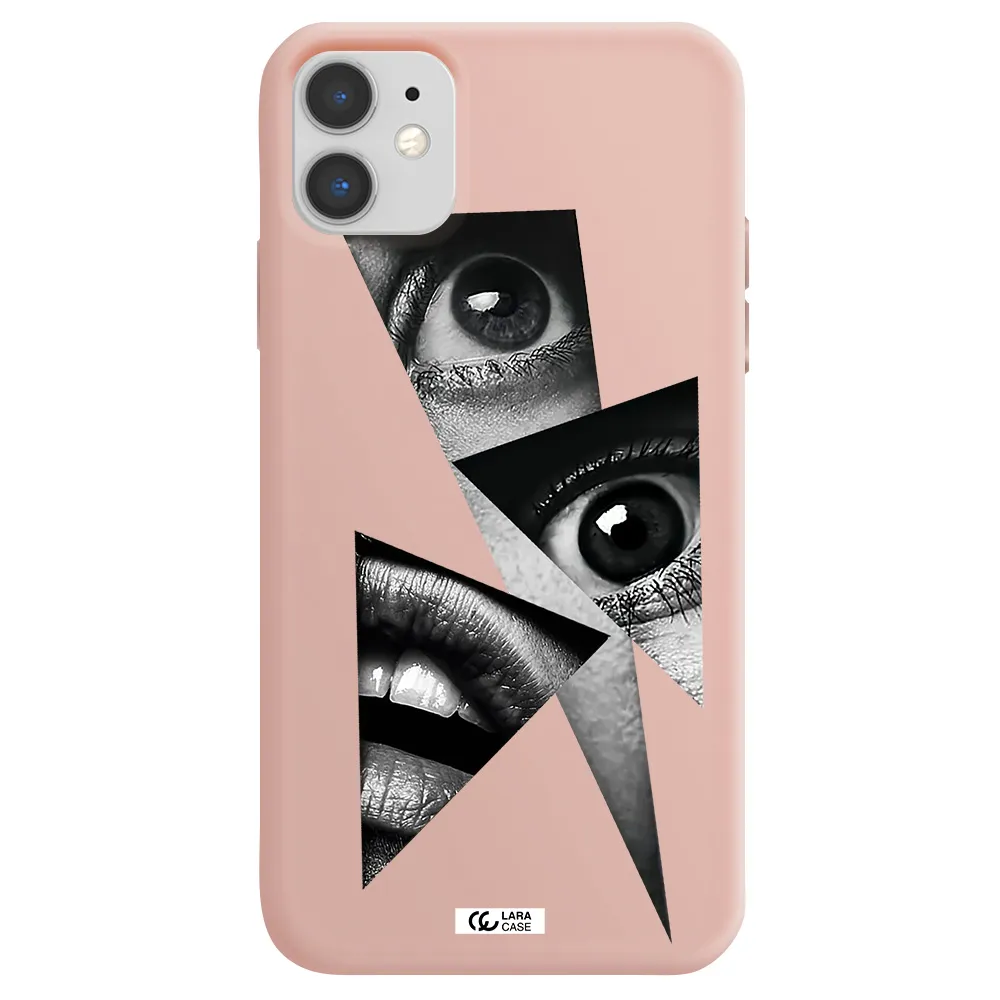 a close-up of a woman's eyes and lips Apple iPhone 11 Silicone pastel pink Case
