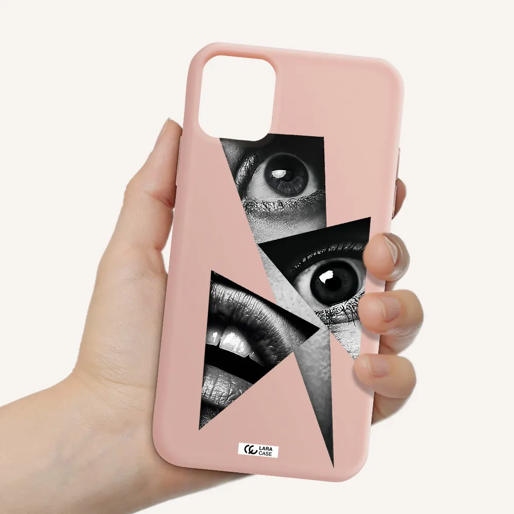 a close-up of a woman's eyes and lips Apple iPhone 11 Silicone pastel pink Case