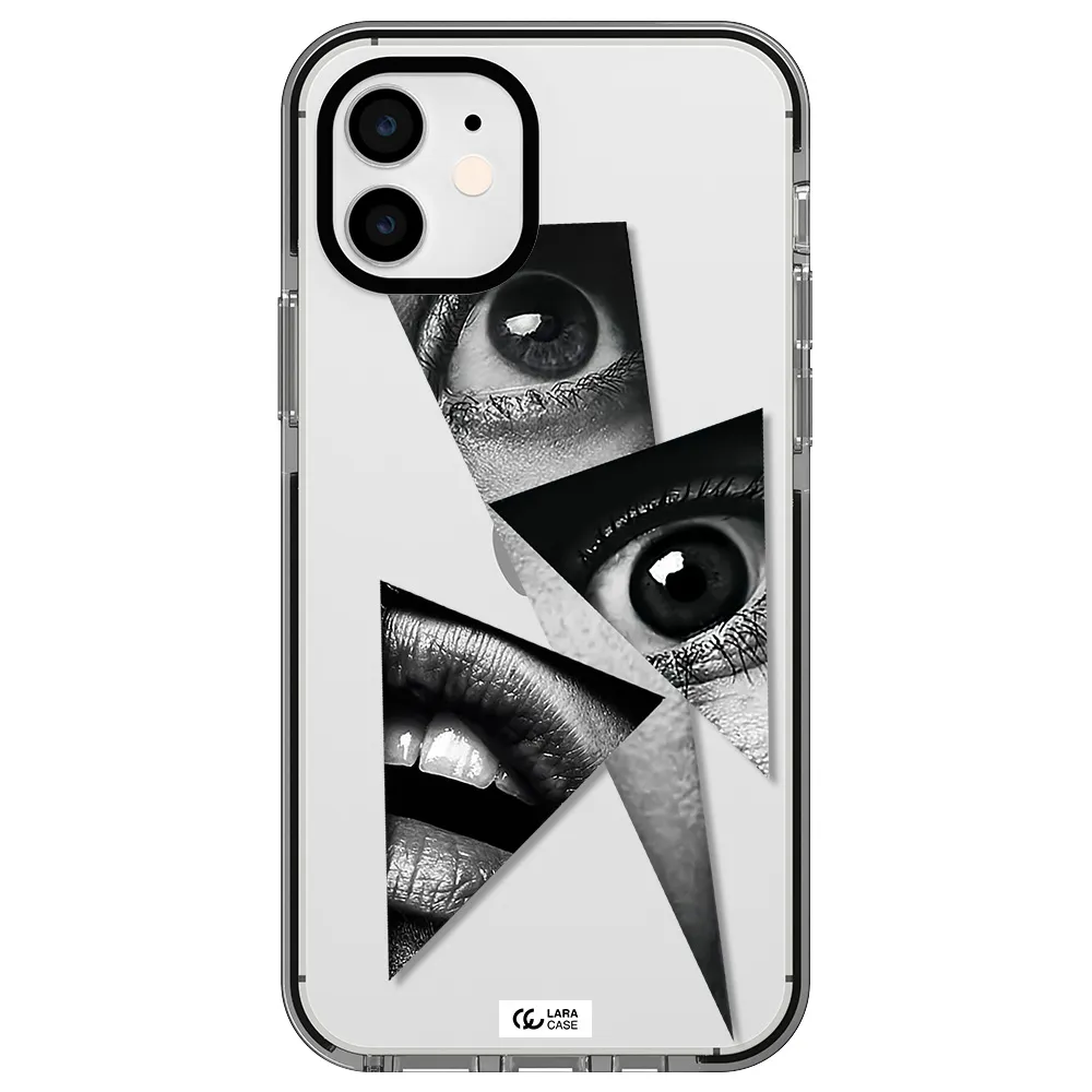 a close-up of a woman's eyes and lips Apple iPhone 12 impact black border Case