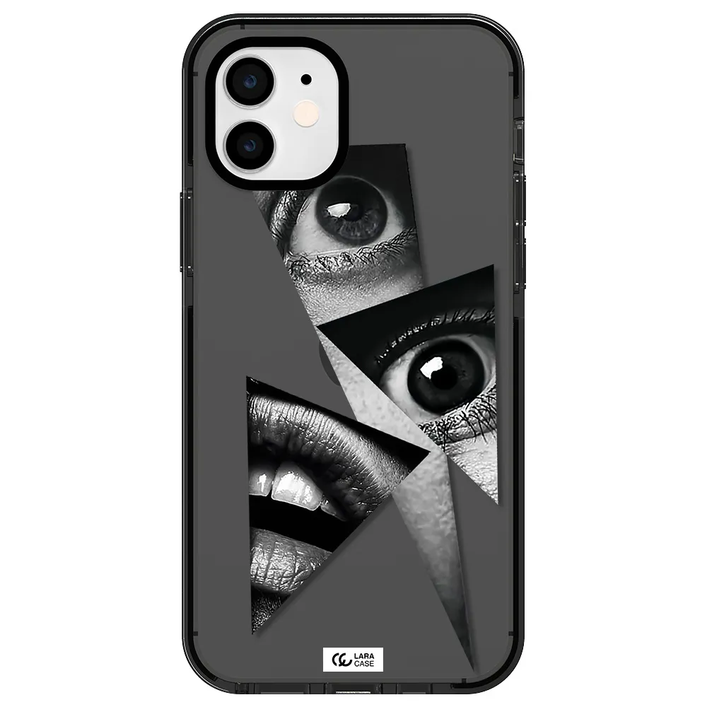 a close-up of a woman's eyes and lips Apple iPhone 12 impact Smoke Black Case