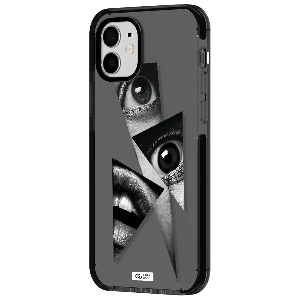 a close-up of a woman's eyes and lips Apple iPhone 12 impact Smoke Black Case