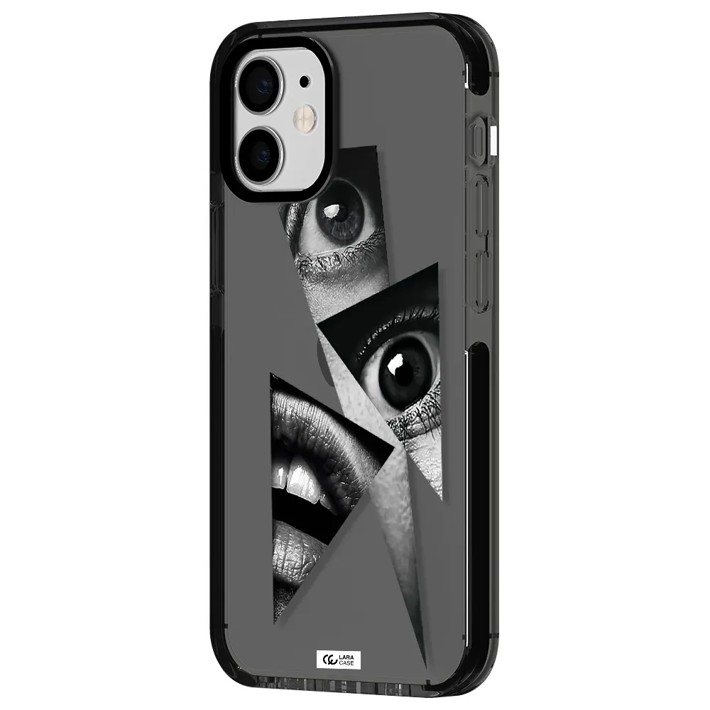 a close-up of a woman's eyes and lips Apple iPhone 12 mini impact Smoke Black Case