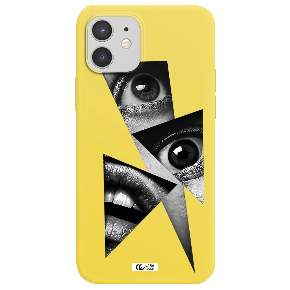 a close-up of a woman's eyes and lips Apple iPhone 12 mini Silicone canary yellow Case