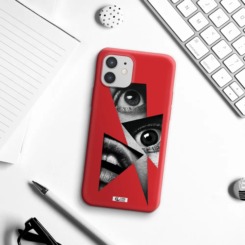 a close-up of a woman's eyes and lips Apple iPhone 12 mini Silicone Imperial Red Case