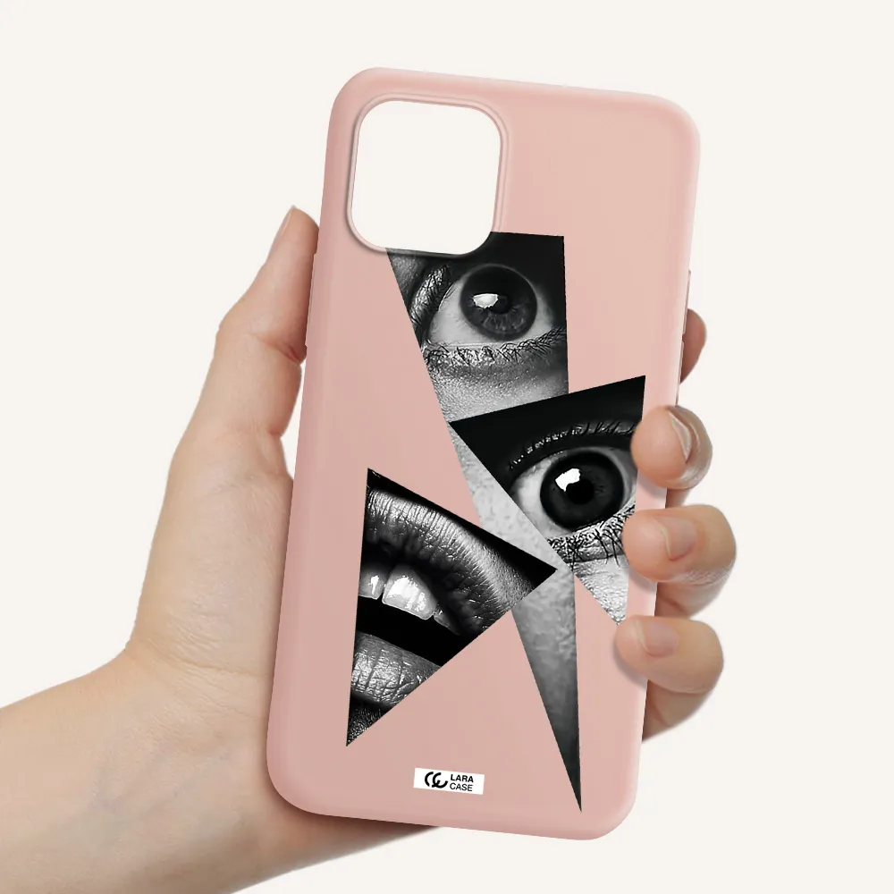a close-up of a woman's eyes and lips Apple iPhone 12 mini Silicone pastel pink Case