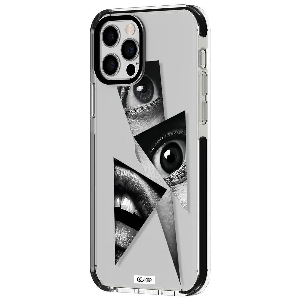 a close-up of a woman's eyes and lips Apple iPhone 12 pro impact black border Case
