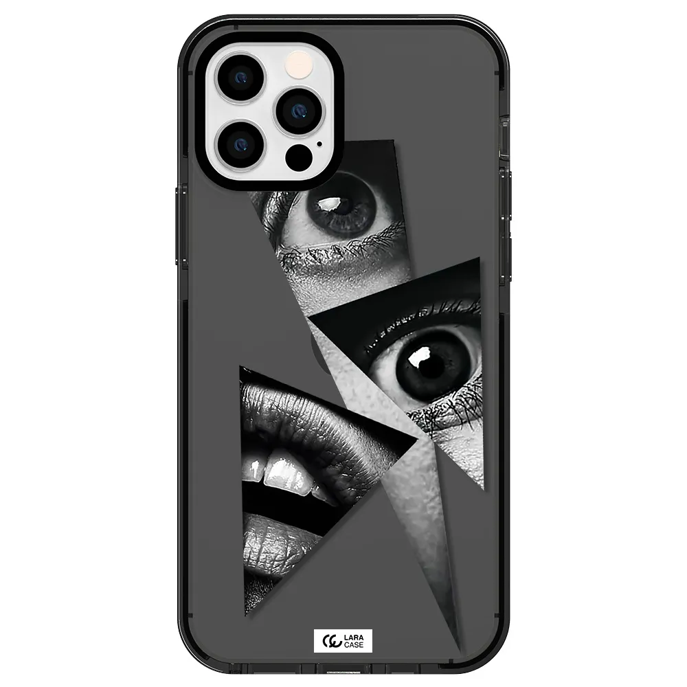 a close-up of a woman's eyes and lips Apple iPhone 12 pro impact Smoke Black Case