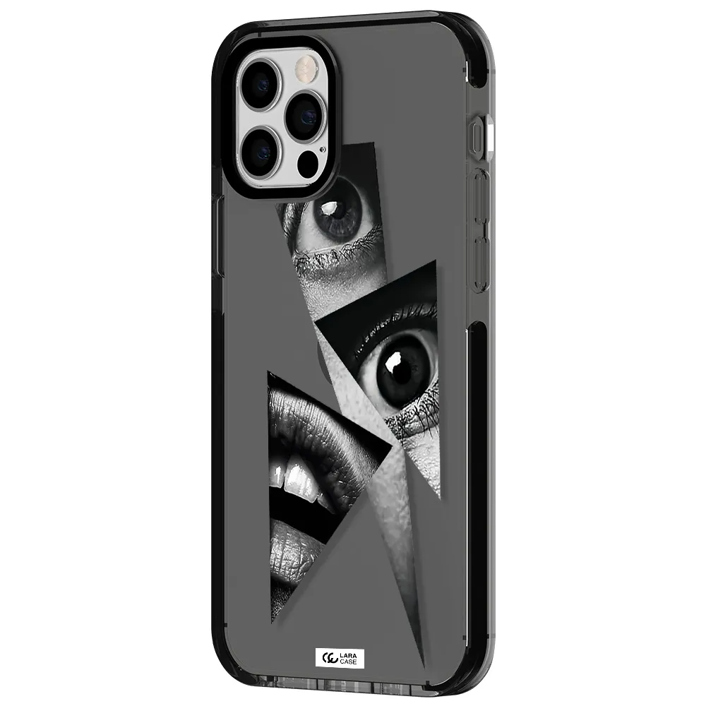 a close-up of a woman's eyes and lips Apple iPhone 12 pro impact Smoke Black Case
