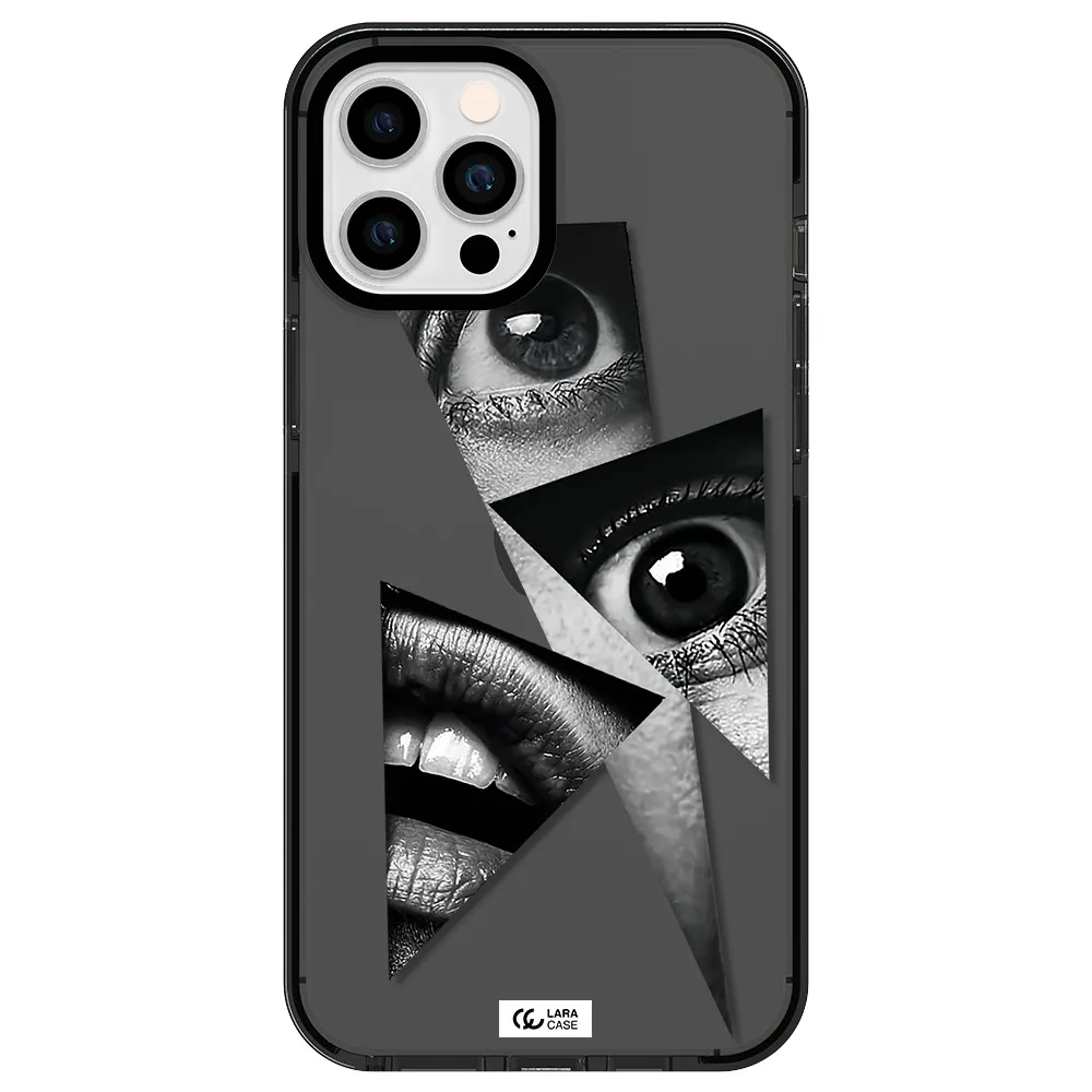 a close-up of a woman's eyes and lips Apple iPhone 12 pro max impact Smoke Black Case