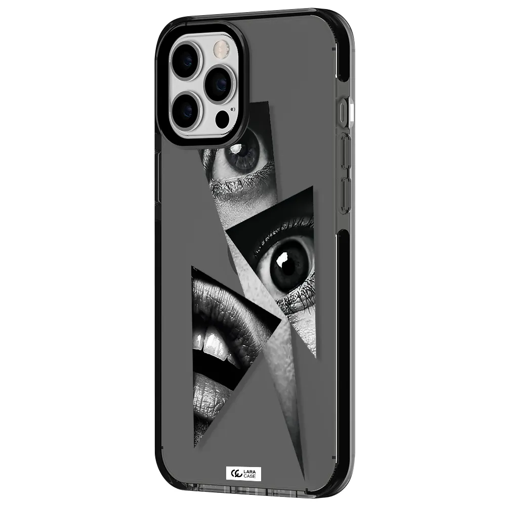a close-up of a woman's eyes and lips Apple iPhone 12 pro max impact Smoke Black Case