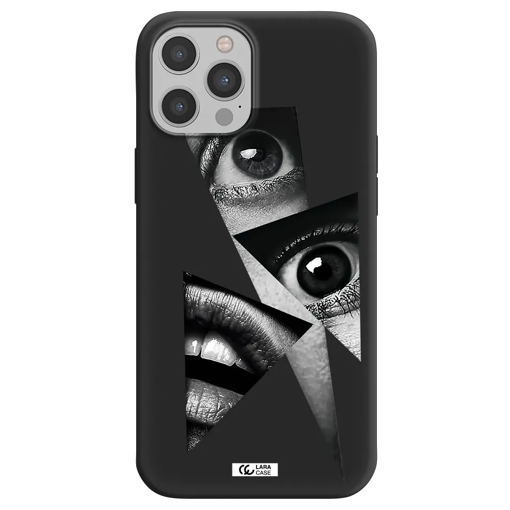 a close-up of a woman's eyes and lips Apple iPhone 12 pro max Silicone black Case
