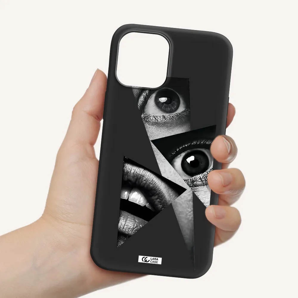 a close-up of a woman's eyes and lips Apple iPhone 12 pro max Silicone black Case