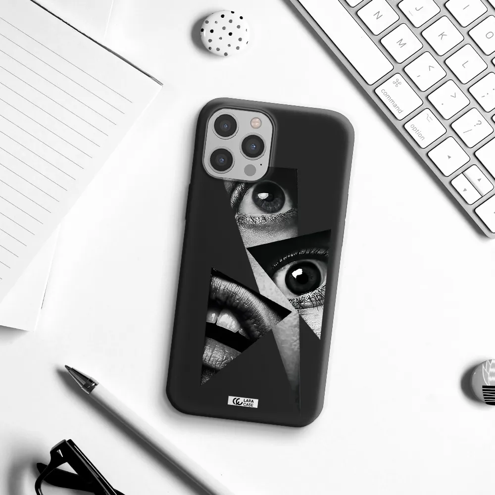 a close-up of a woman's eyes and lips Apple iPhone 12 pro max Silicone black Case