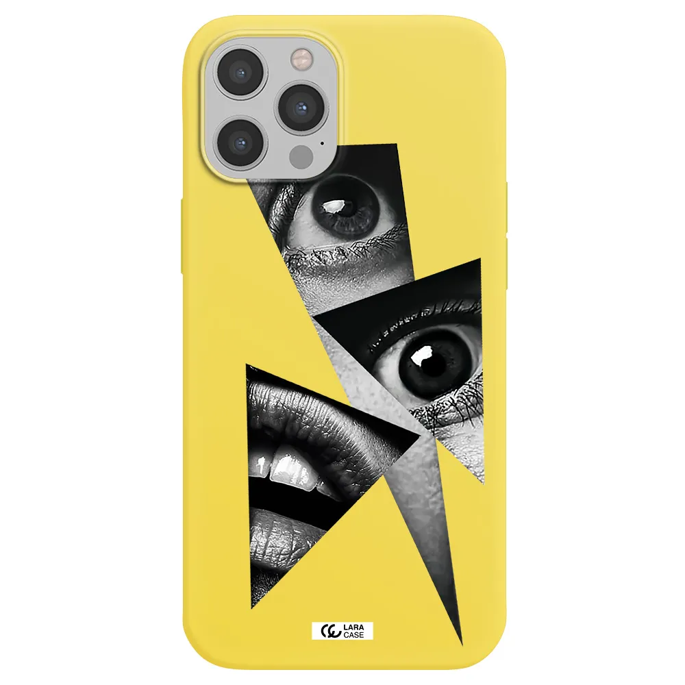 a close-up of a woman's eyes and lips Apple iPhone 12 pro max Silicone canary yellow Case
