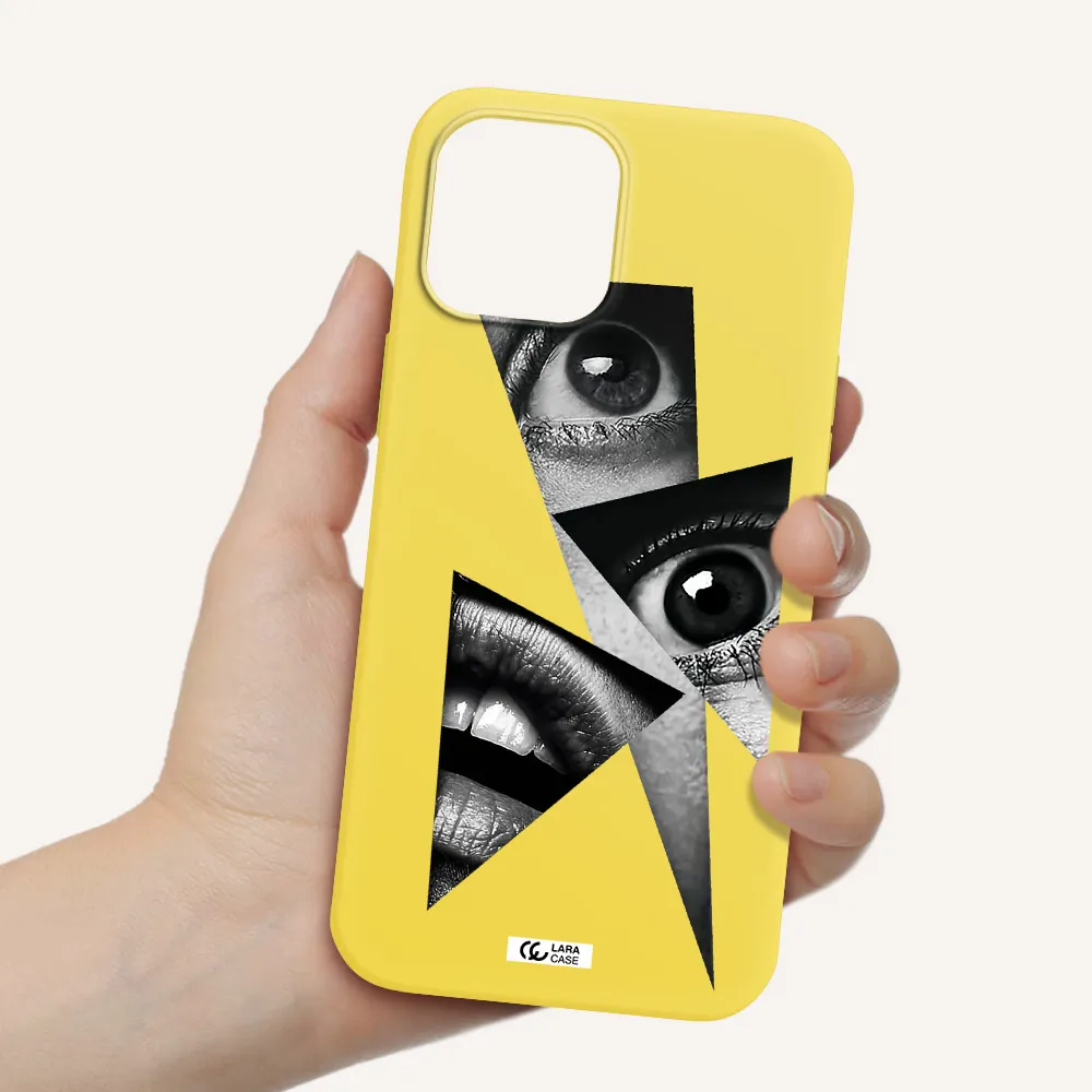 a close-up of a woman's eyes and lips Apple iPhone 12 pro max Silicone canary yellow Case