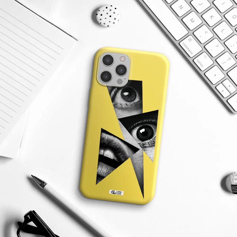 a close-up of a woman's eyes and lips Apple iPhone 12 pro max Silicone canary yellow Case