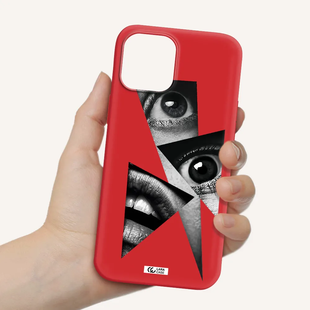 a close-up of a woman's eyes and lips Apple iPhone 12 pro max Silicone Imperial Red Case