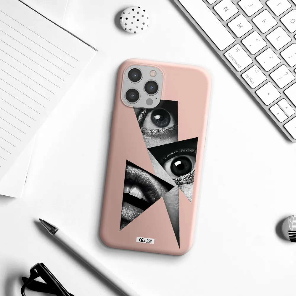 a close-up of a woman's eyes and lips Apple iPhone 12 pro max Silicone pastel pink Case