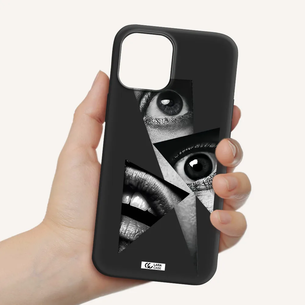 a close-up of a woman's eyes and lips Apple iPhone 12 pro Silicone black Case